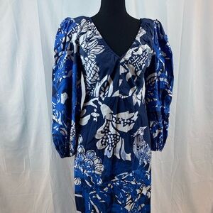 Anthropology Roopa Pemmaraju Chic Long‎ Sleeve Blue Floral Maxi Dress